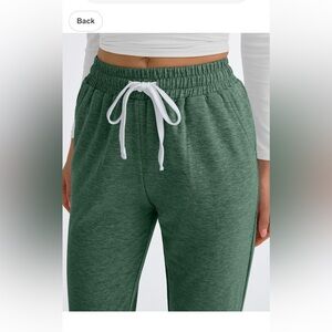 Green Track Pants with White Drawstring